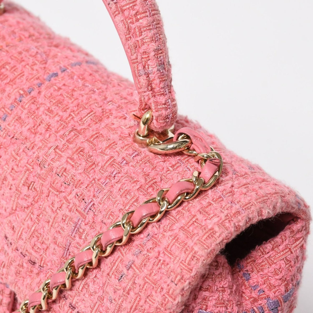 Chanel Chain Shoulder Bag CC Logo Tweed Quilted Pink Gold — view 5