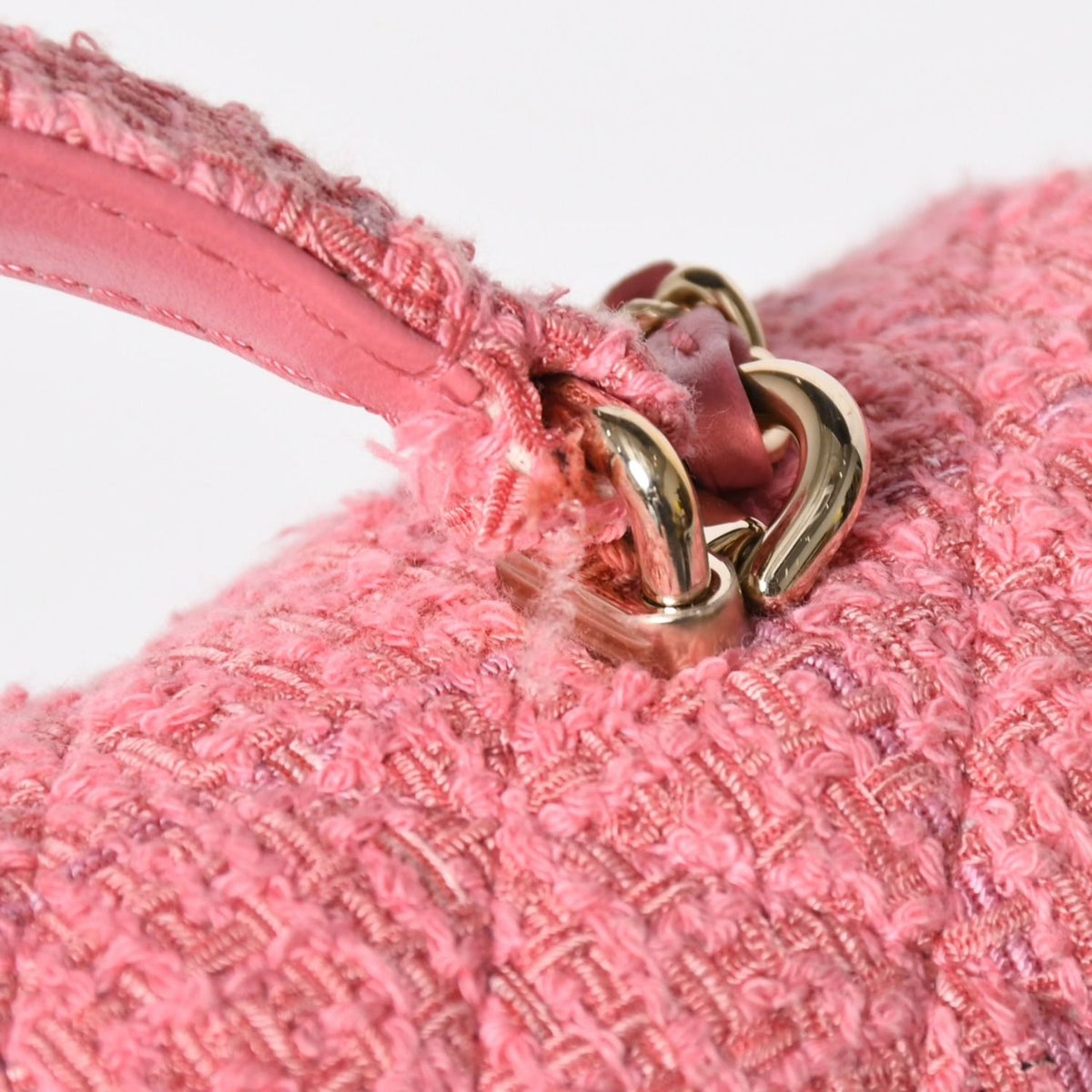 Chanel Chain Shoulder Bag CC Logo Tweed Quilted Pink Gold — view 6