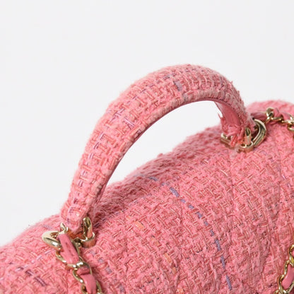 Chanel Chain Shoulder Bag CC Logo Tweed Quilted Pink Gold — view 7