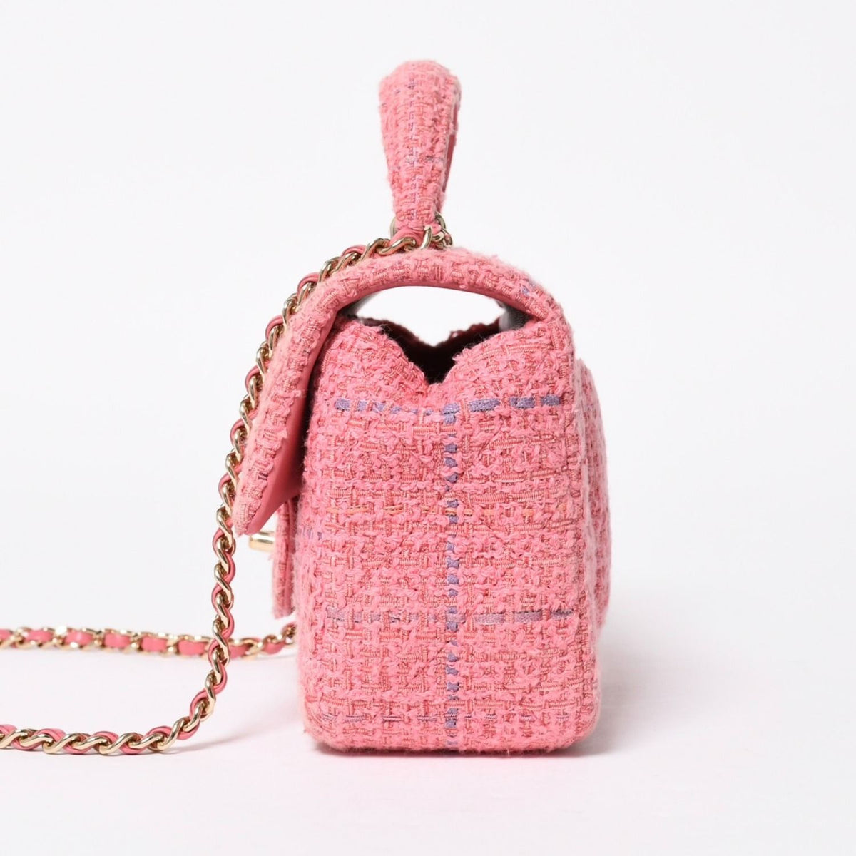 Chanel Chain Shoulder Bag CC Logo Tweed Quilted Pink Gold — view 4