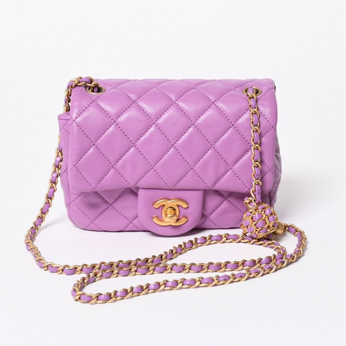 Chanel Mini Quilted 16 S Flap S Chain Shoulder Bag CC Logo Lambskin Lavender