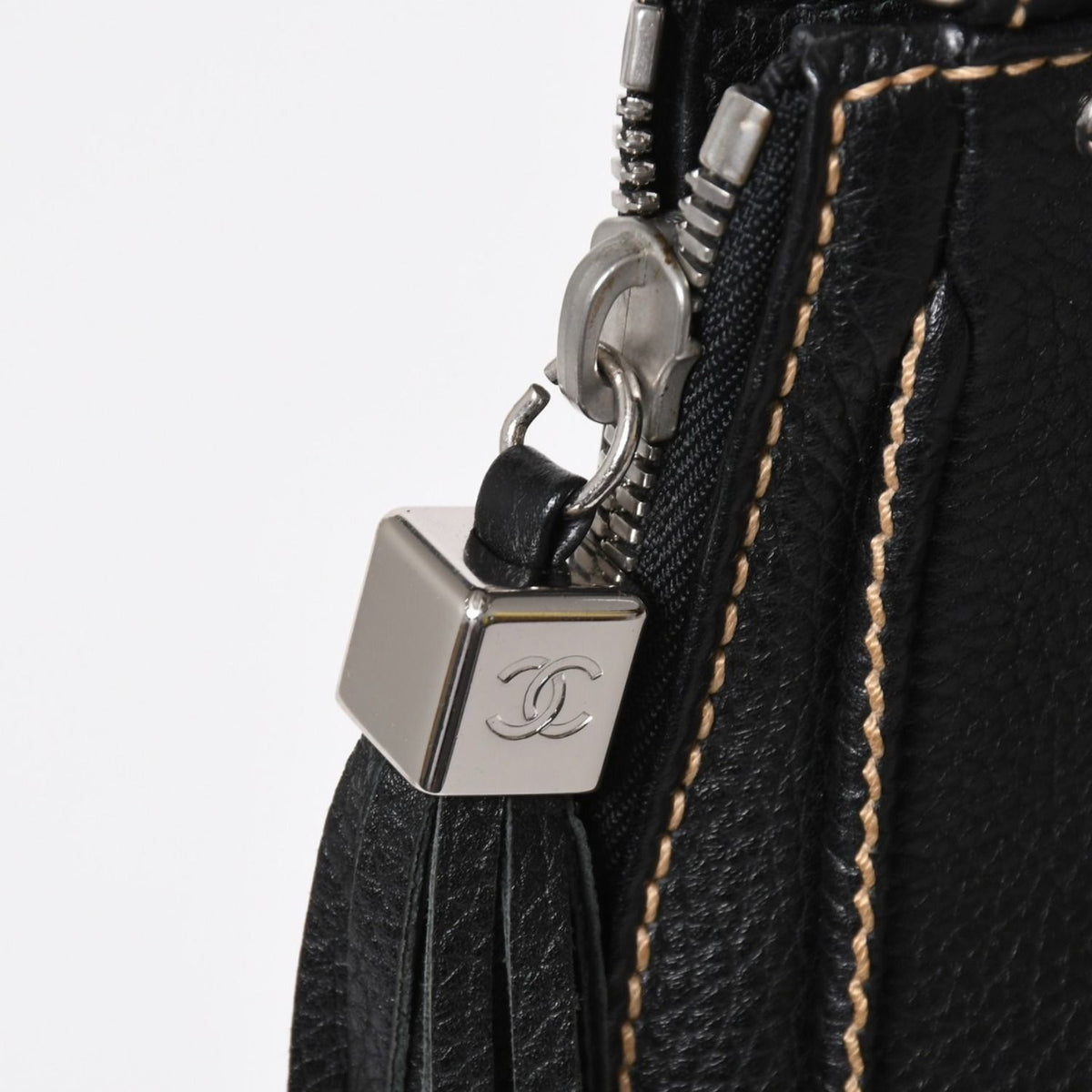 Chanel Fringe Tassel Shoulder Bag Tote Black Silver — view 8