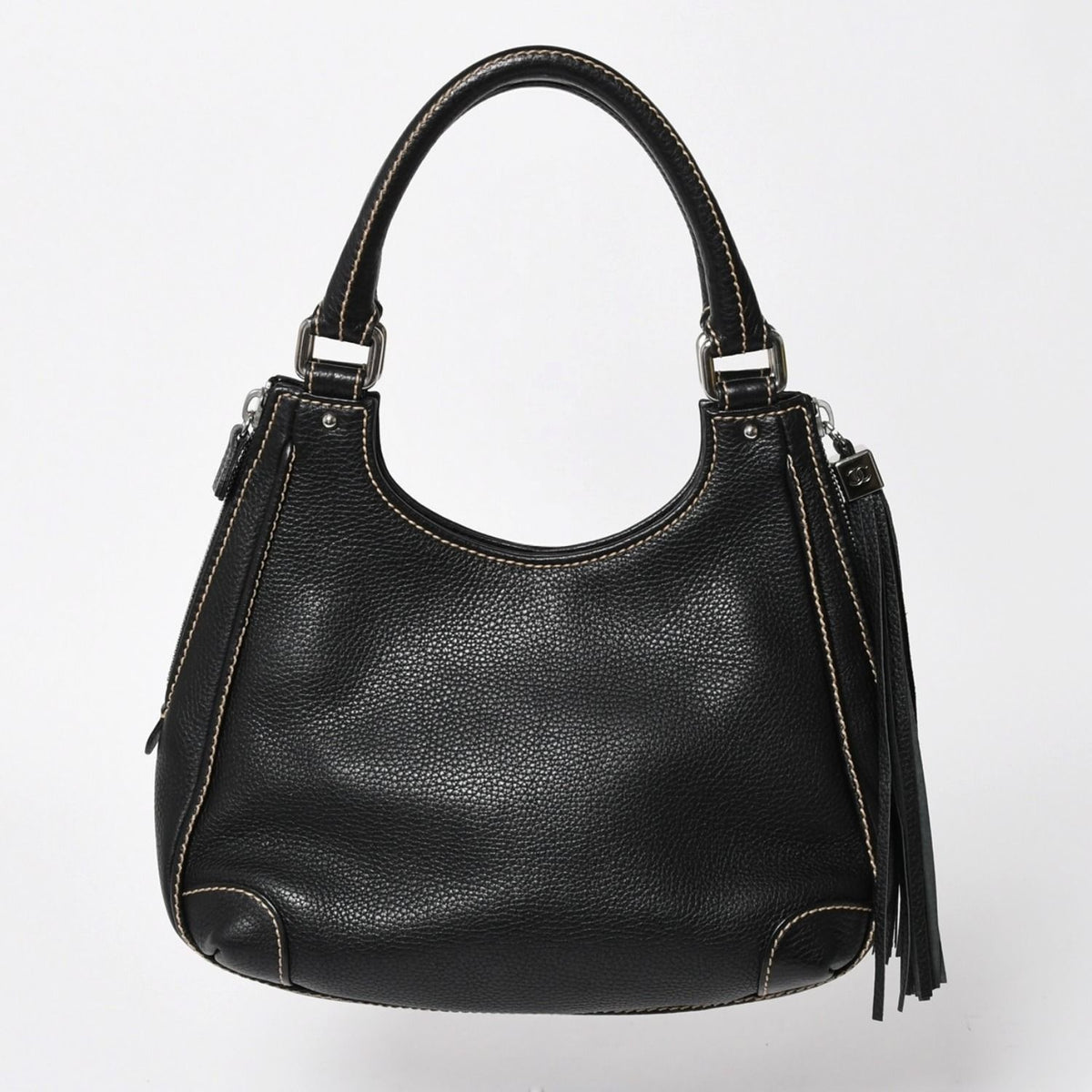 Chanel Fringe Tassel Shoulder Bag Tote Black Silver — view 2