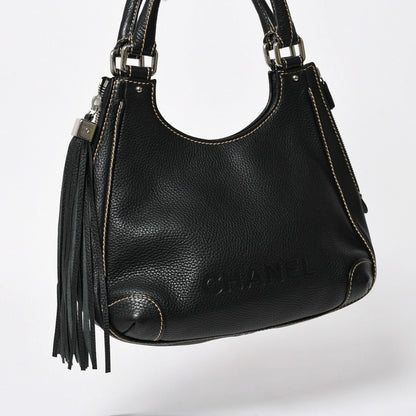 Chanel Fringe Tassel Shoulder Bag Tote Black Silver — view 3