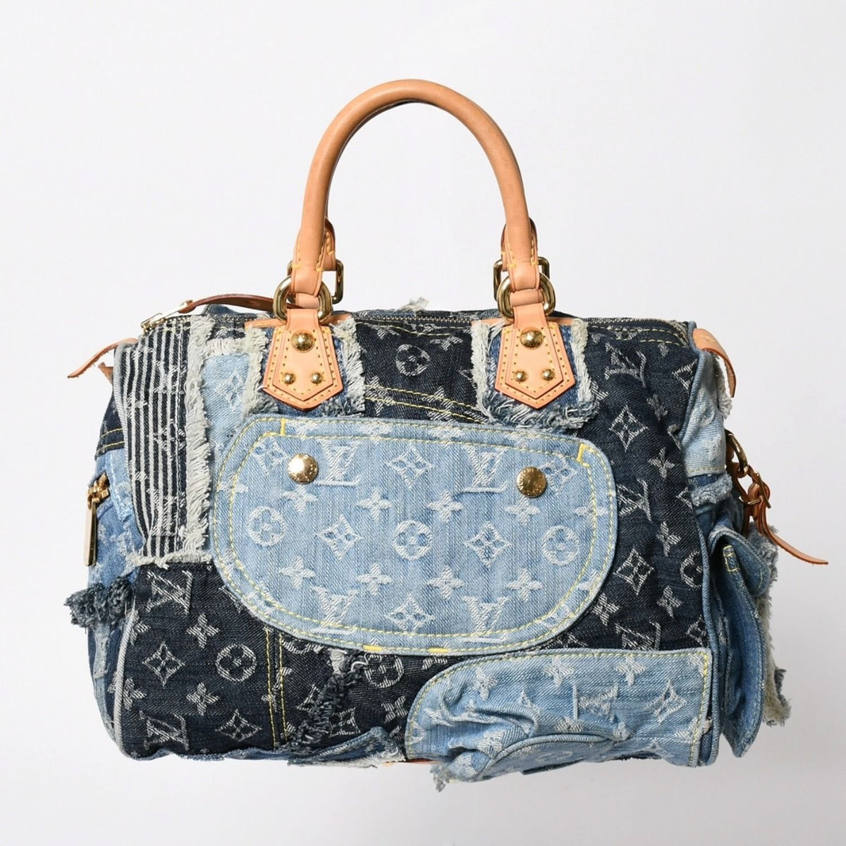 Louis Vuitton Speedy 30 Handbag Monogram Denim Patchwork Blue — view 2