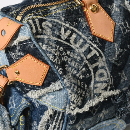 Louis Vuitton Speedy 30 Handbag Monogram Denim Patchwork Blue — view 6