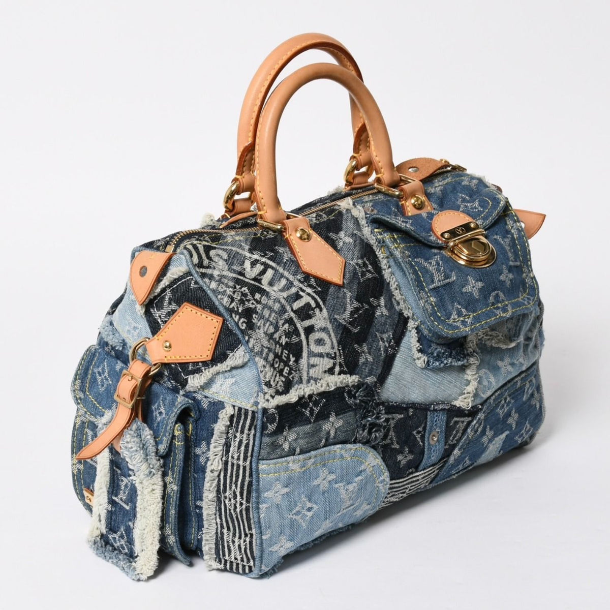 Louis Vuitton Speedy 30 Handbag Monogram Denim Patchwork Blue — view 3