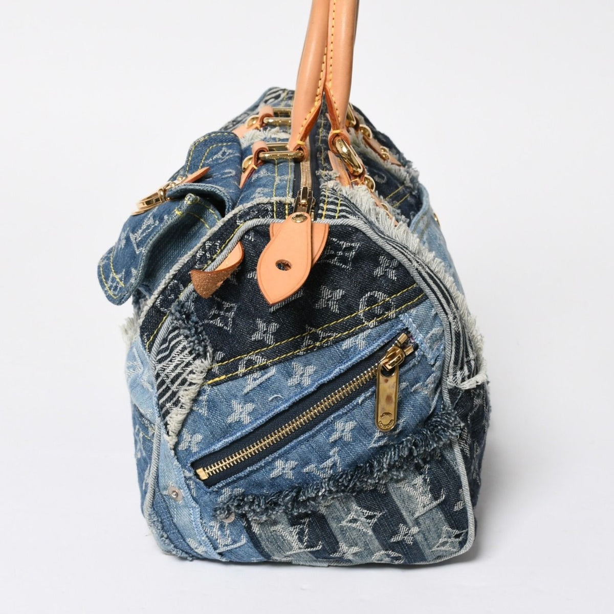 Louis Vuitton Speedy 30 Handbag Monogram Denim Patchwork Blue — view 4
