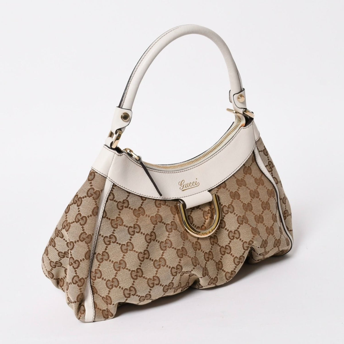 Gucci Bag Handbag Abbey GG Canvas Leather White Beige Gold — view 3