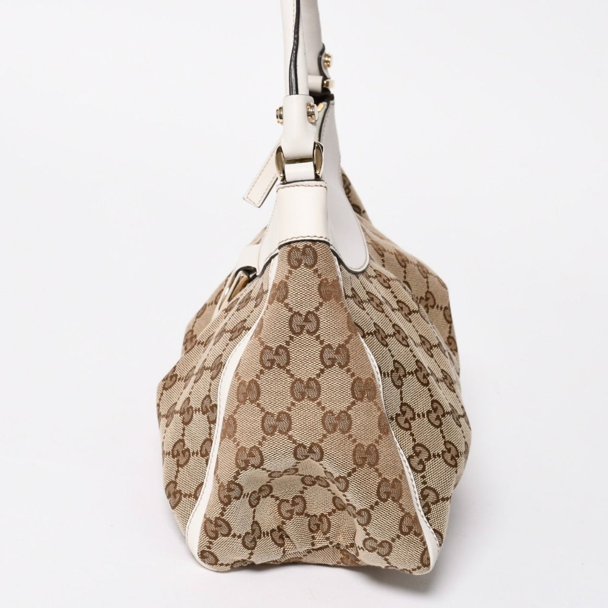 Gucci Bag Handbag Abbey GG Canvas Leather White Beige Gold — view 4