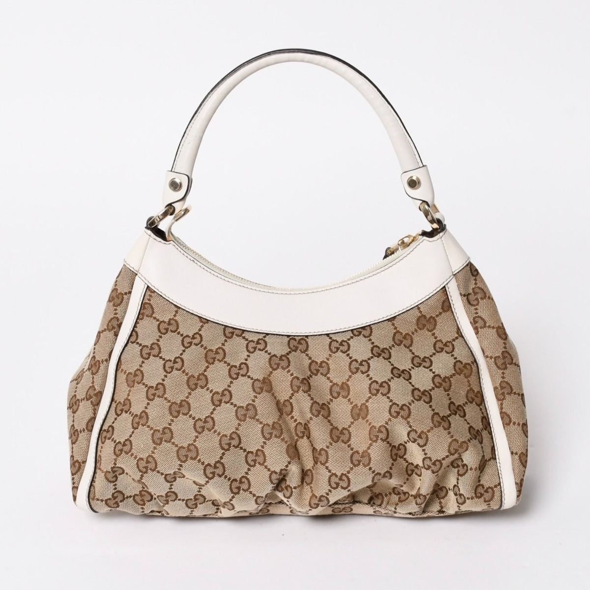 Gucci Bag Handbag Abbey GG Canvas Leather White Beige Gold — view 2