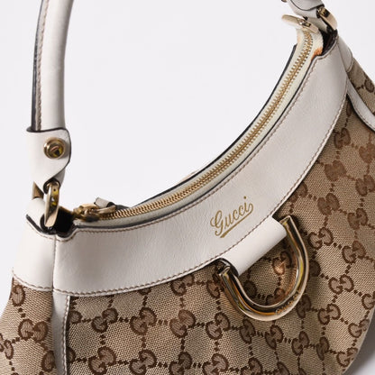 Gucci Bag Handbag Abbey GG Canvas Leather White Beige Gold — view 7
