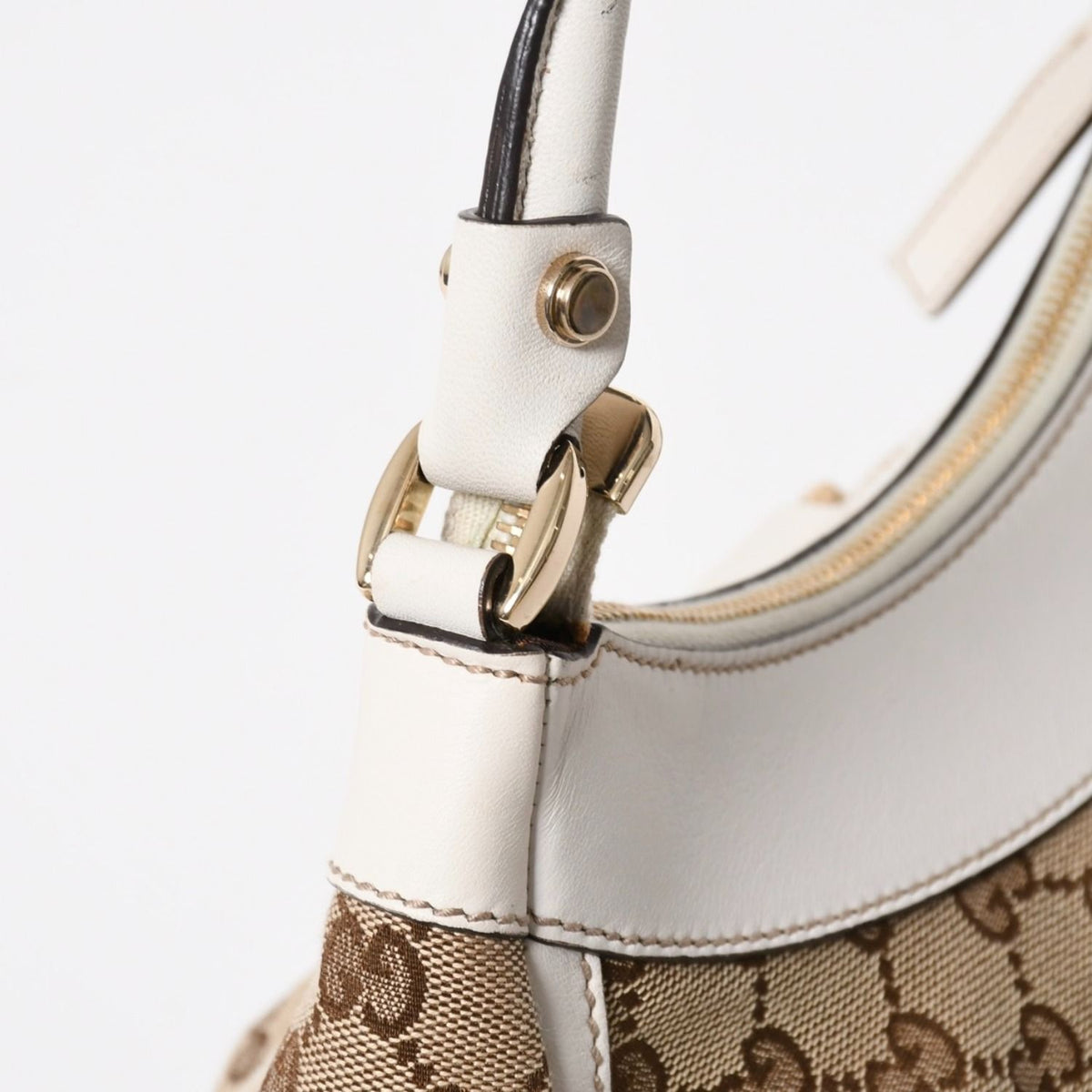 Gucci Bag Handbag Abbey GG Canvas Leather White Beige Gold — view 5