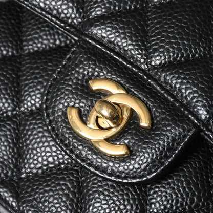 Chanel Quilted 23 Double Flap Chain Shoulder Bag CC Logo Caviar Leather Black — view 8