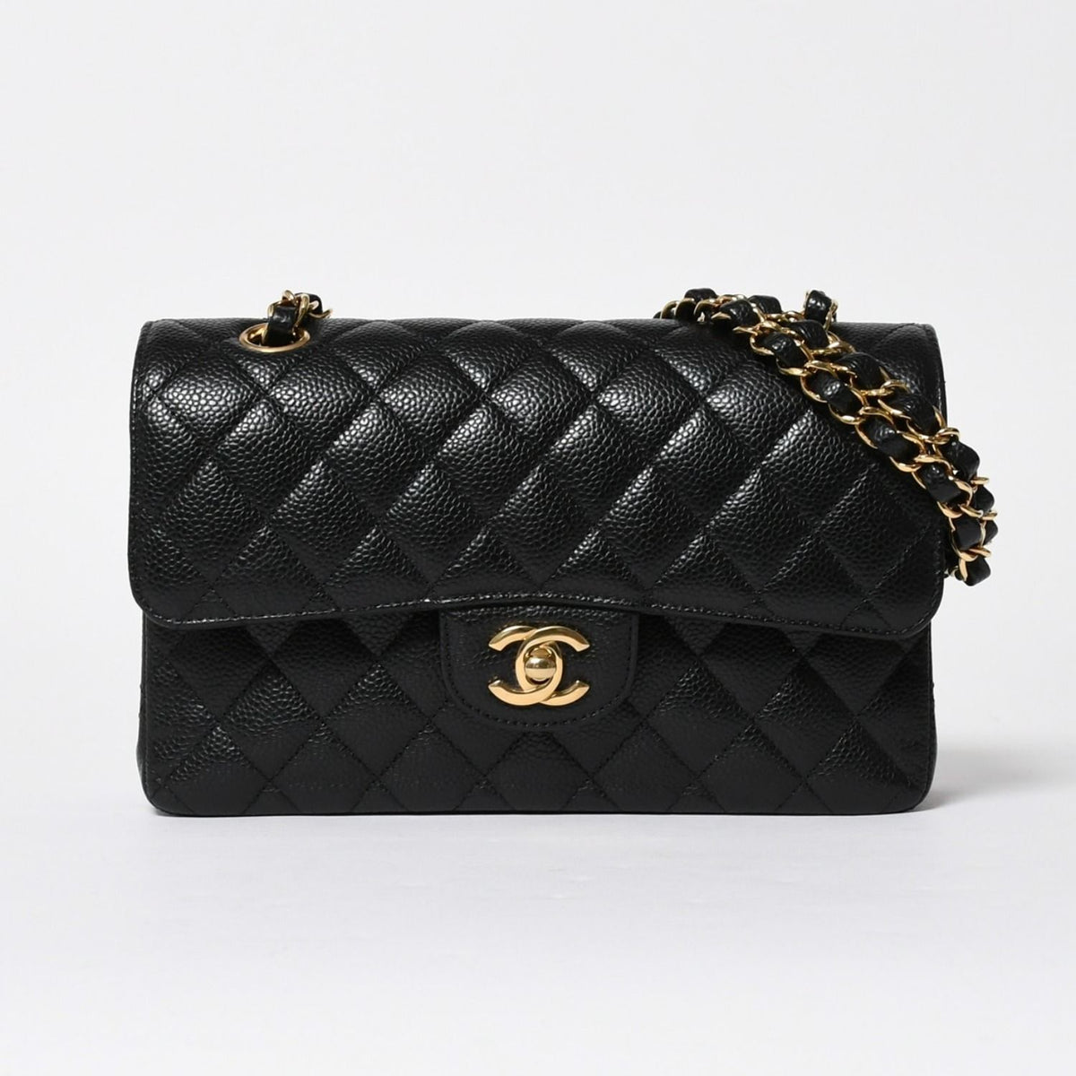 Chanel Quilted 23 Double Flap Chain Shoulder Bag CC Logo Caviar Leather Black — view 2