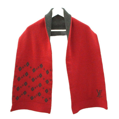 Louis Vuitton Knit Scarf Shawl LV Monogram Flower Wool Cashmere Red Sweater