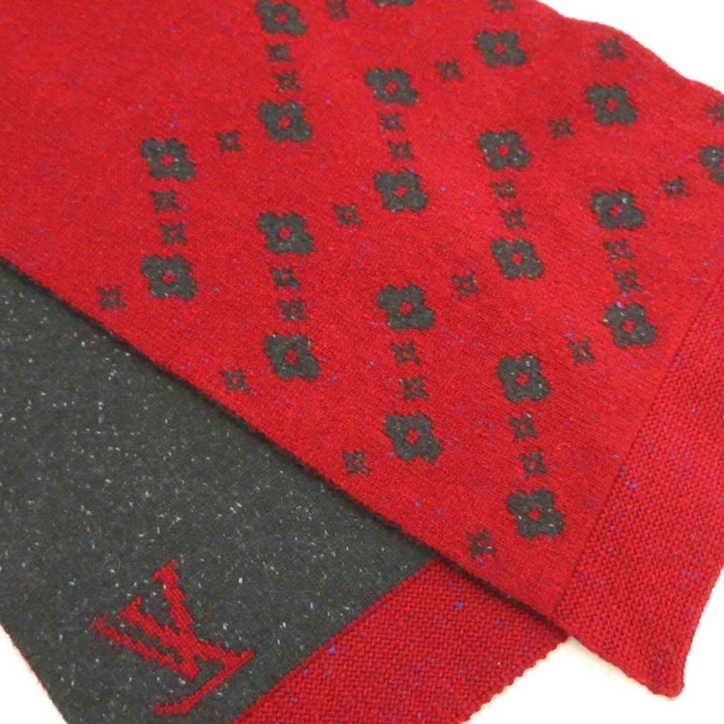Louis Vuitton Knit Scarf Shawl LV Monogram Flower Wool Cashmere Red Sweater — view 2