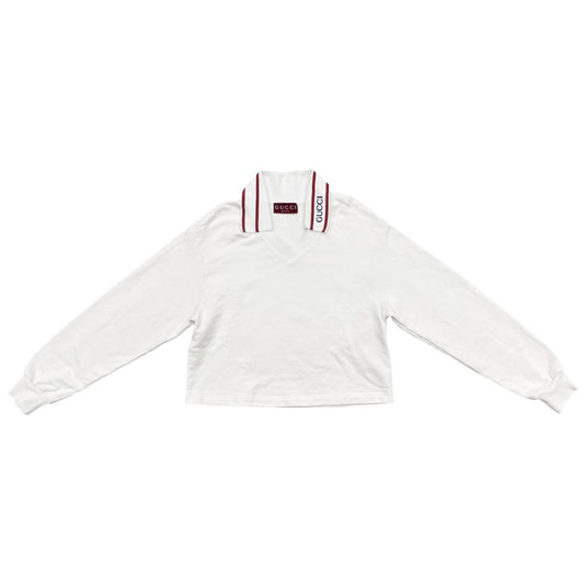 Gucci Long Sleeve Polo Shirt Cotton Collar Logo White S