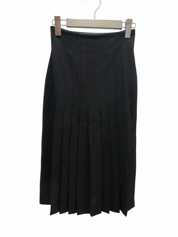 Chanel Long Skirt Black Wool Pleats 34