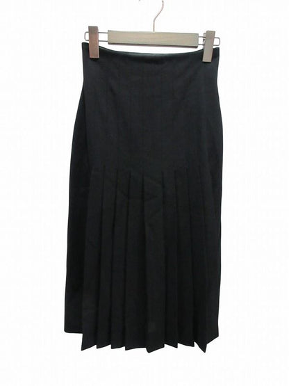 Chanel Long Skirt Black Wool Pleats 34