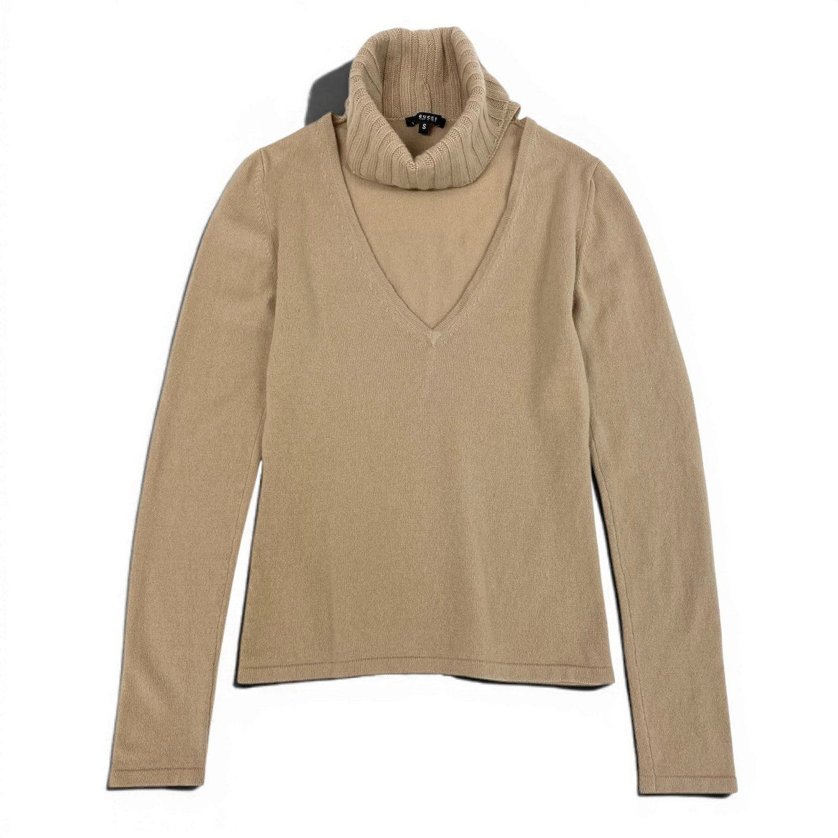 Gucci Cashmere Knit Sweater Turtleneck V-neck Beige S — view 2