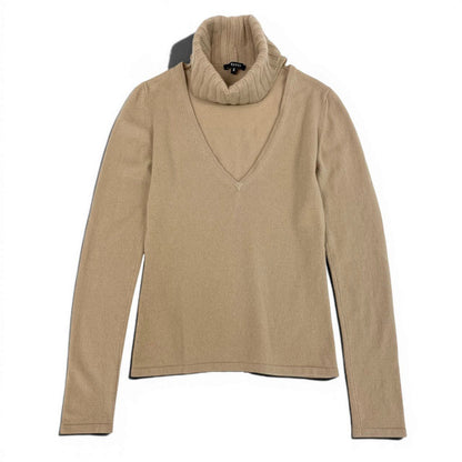 Gucci Cashmere Knit Sweater Turtleneck V-neck Beige S — view 2