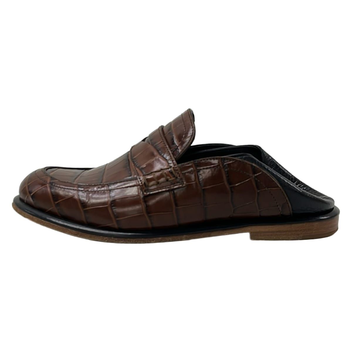 Loewe Loafers Slip-on Brown Black Embossed Babouche Leather