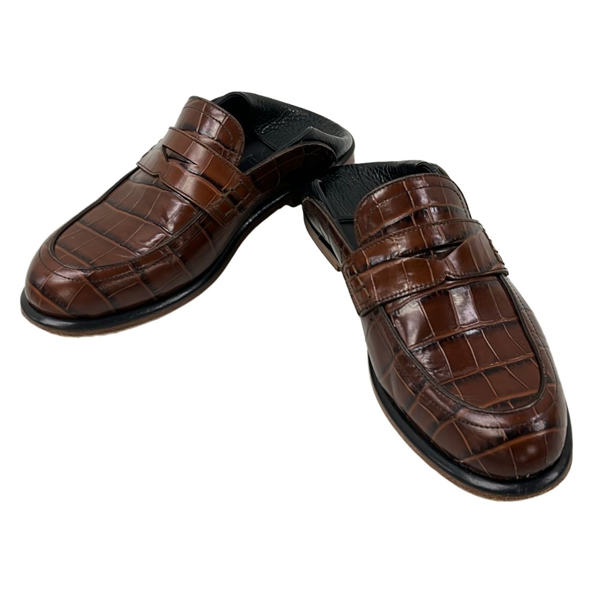 Loewe Loafers Slip-on Brown Black Embossed Babouche Leather — view 2