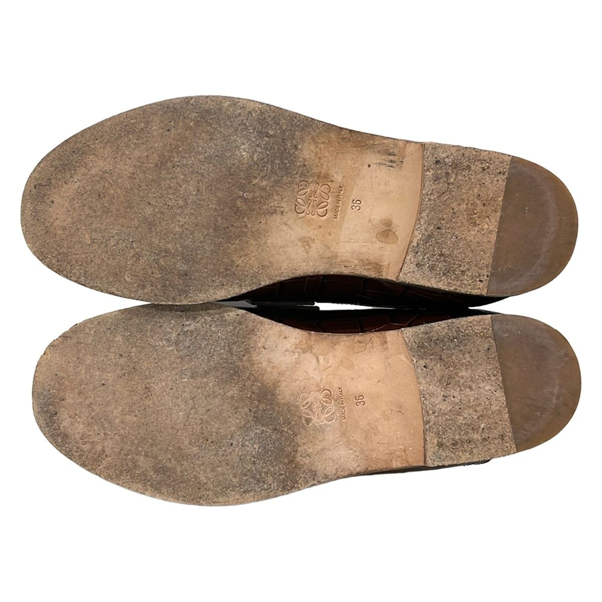 Loewe Loafers Slip-on Brown Black Embossed Babouche Leather — view 4