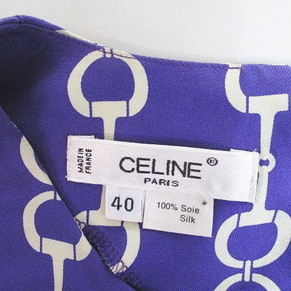 Celine Vintage Chain Horsebit Pattern Long Sleeve Shirt Blouse Purple 40 — view 3