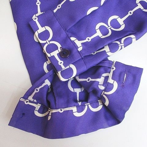 Celine Vintage Chain Horsebit Pattern Long Sleeve Shirt Blouse Purple 40 — view 5