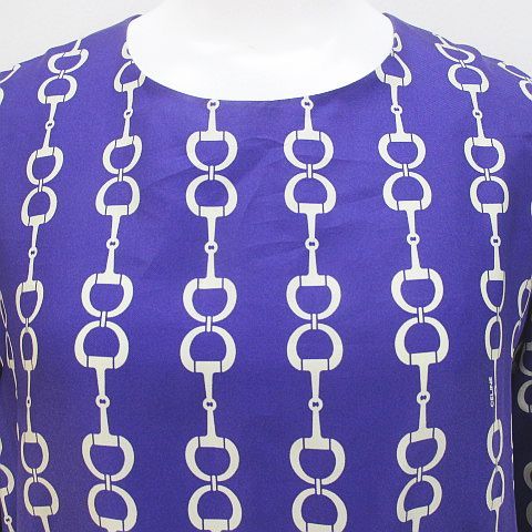 Celine Vintage Chain Horsebit Pattern Long Sleeve Shirt Blouse Purple 40 — view 8