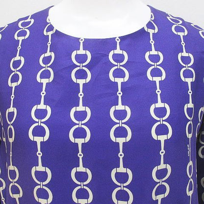 Celine Vintage Chain Horsebit Pattern Long Sleeve Shirt Blouse Purple 40 — view 8