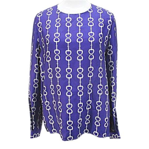 Celine Vintage Chain Horsebit Pattern Long Sleeve Shirt Blouse Purple 40