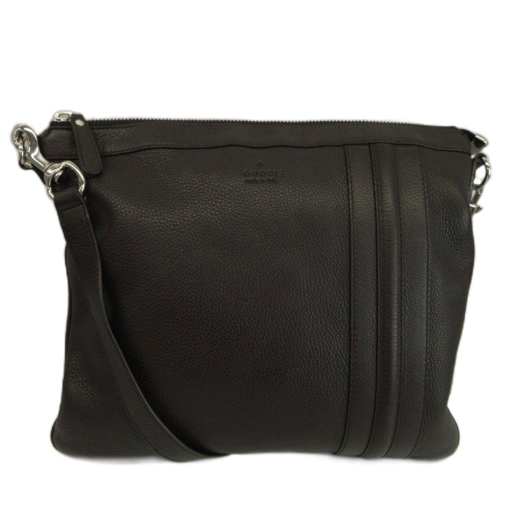 Gucci All Leather Shoulder Bag Messenger Embossed Logo Dark Brown