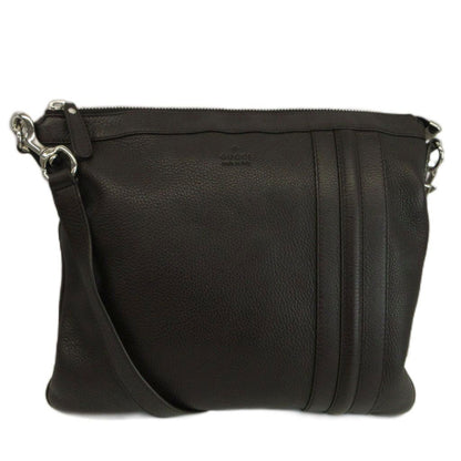 Gucci All Leather Shoulder Bag Messenger Embossed Logo Dark Brown