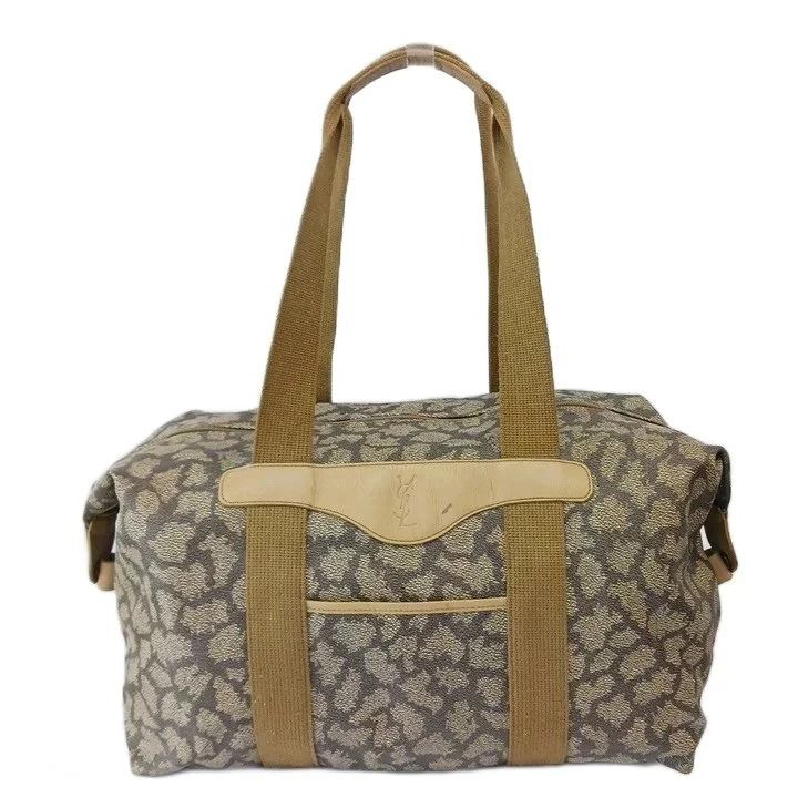 Saint Laurent Vintage Boston Bag Tote Leather Giraffe Pattern YSL Logo Embossed