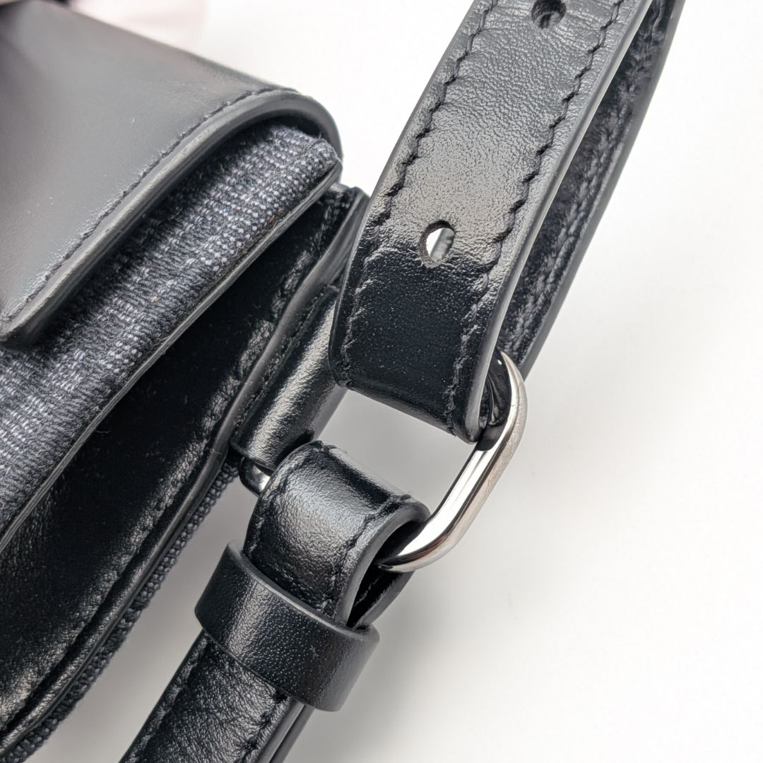 Dior Elite Oblique Jacquard Leather Canvas Black Navy Double Pouch Shoulder Bag — view 6