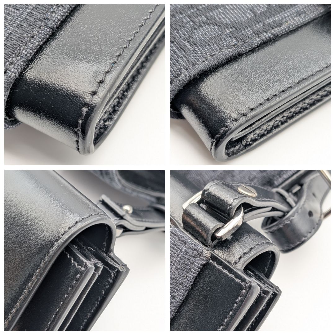 Dior Elite Oblique Jacquard Leather Canvas Black Navy Double Pouch Shoulder Bag — view 4