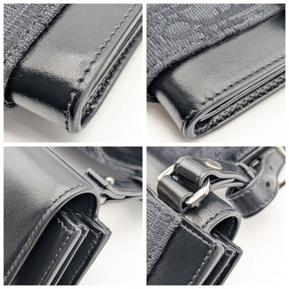 Dior Elite Oblique Jacquard Leather Canvas Black Navy Double Pouch Shoulder Bag — view 4