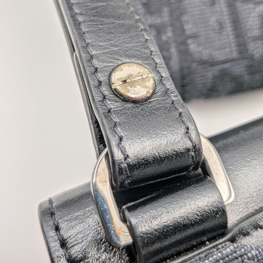 Dior Elite Oblique Jacquard Leather Canvas Black Navy Double Pouch Shoulder Bag — view 5