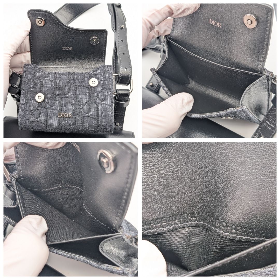 Dior Elite Oblique Jacquard Leather Canvas Black Navy Double Pouch Shoulder Bag — view 8