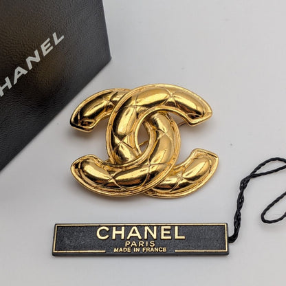 Chanel Brooch Quilted CC Logo Gold First Era Vintage