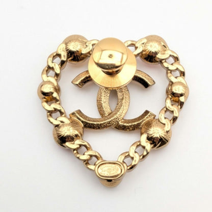 Chanel Brooch Heart CC Logo Gold Color Stone Faux Pearl Bijou Pin Badge — view 5