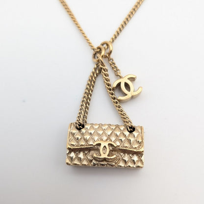 Chanel Necklace Bag Motif Quilted CC Logo Gold 05A