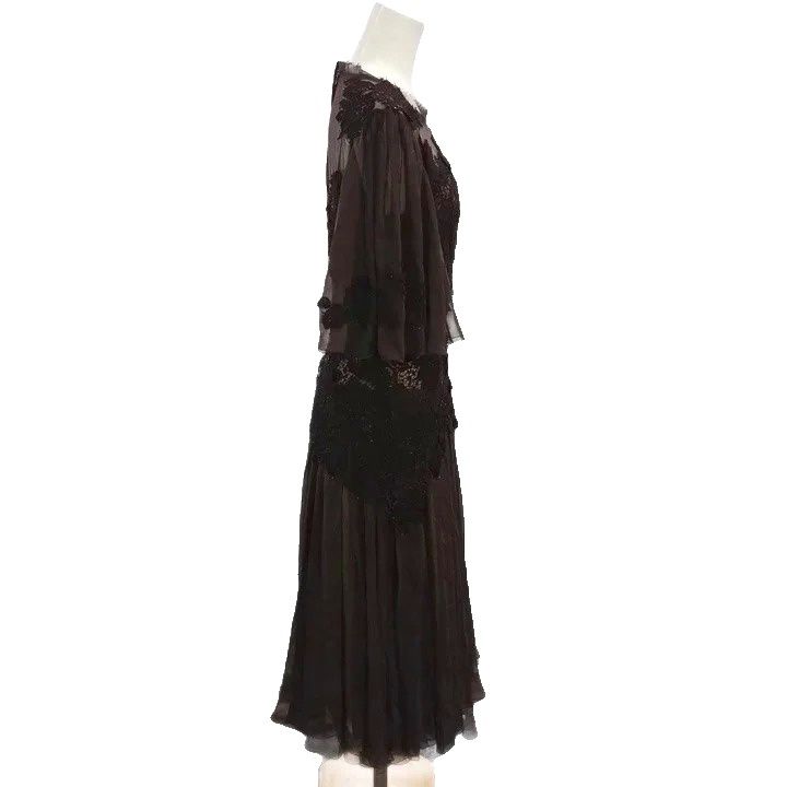 Dolce & Gabbana Dress Lace Sheer Silk Dark Brown Long Sleeve Length 36 — view 3