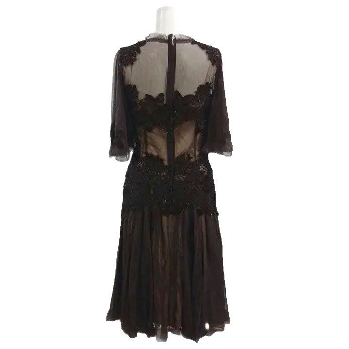Dolce & Gabbana Dress Lace Sheer Silk Dark Brown Long Sleeve Length 36 — view 2