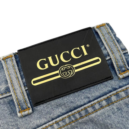 Gucci Pants Horsebit Tapered Denim Cotton Logo Patch Blue Gold 36 — view 7