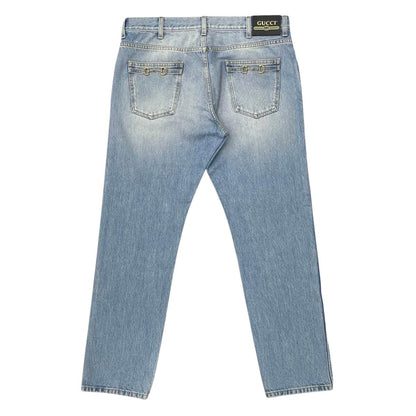 Gucci Pants Horsebit Tapered Denim Cotton Logo Patch Blue Gold 36 — view 2