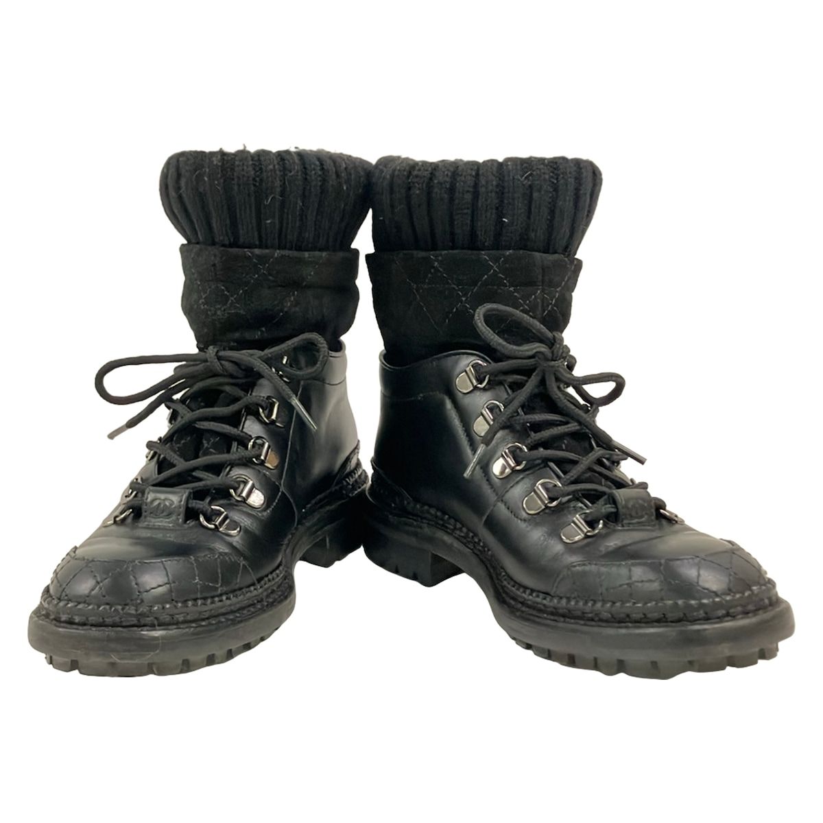 Chanel Short Boots Black Wool Leather — view 2